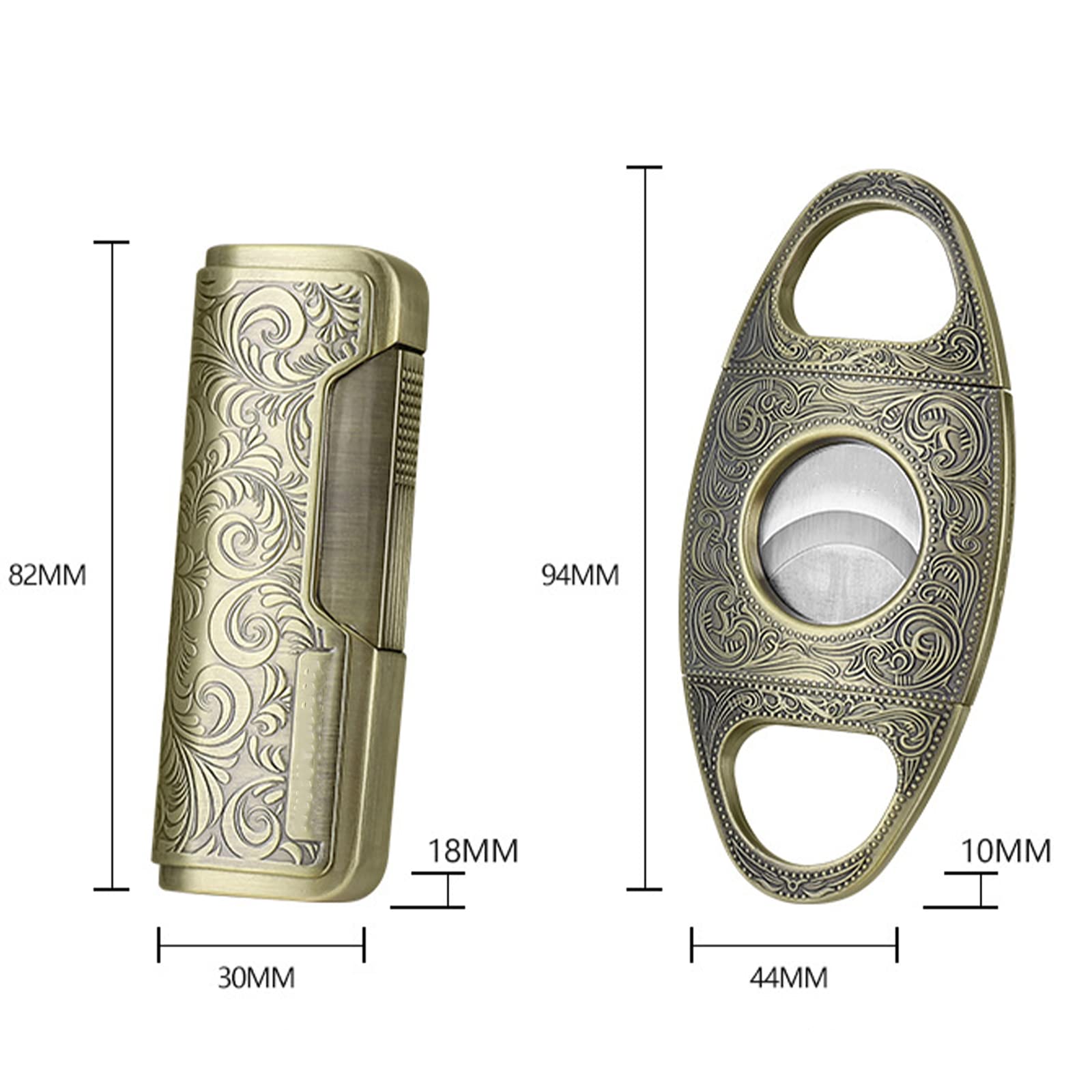 Juego de Encendedor de Cigarros a Prueba de Viento, Encendedor de Gas Butano en Relieve, Juego de Accesorios de Perforación de Cigarros de Metal Portátil para Caja de Regalo