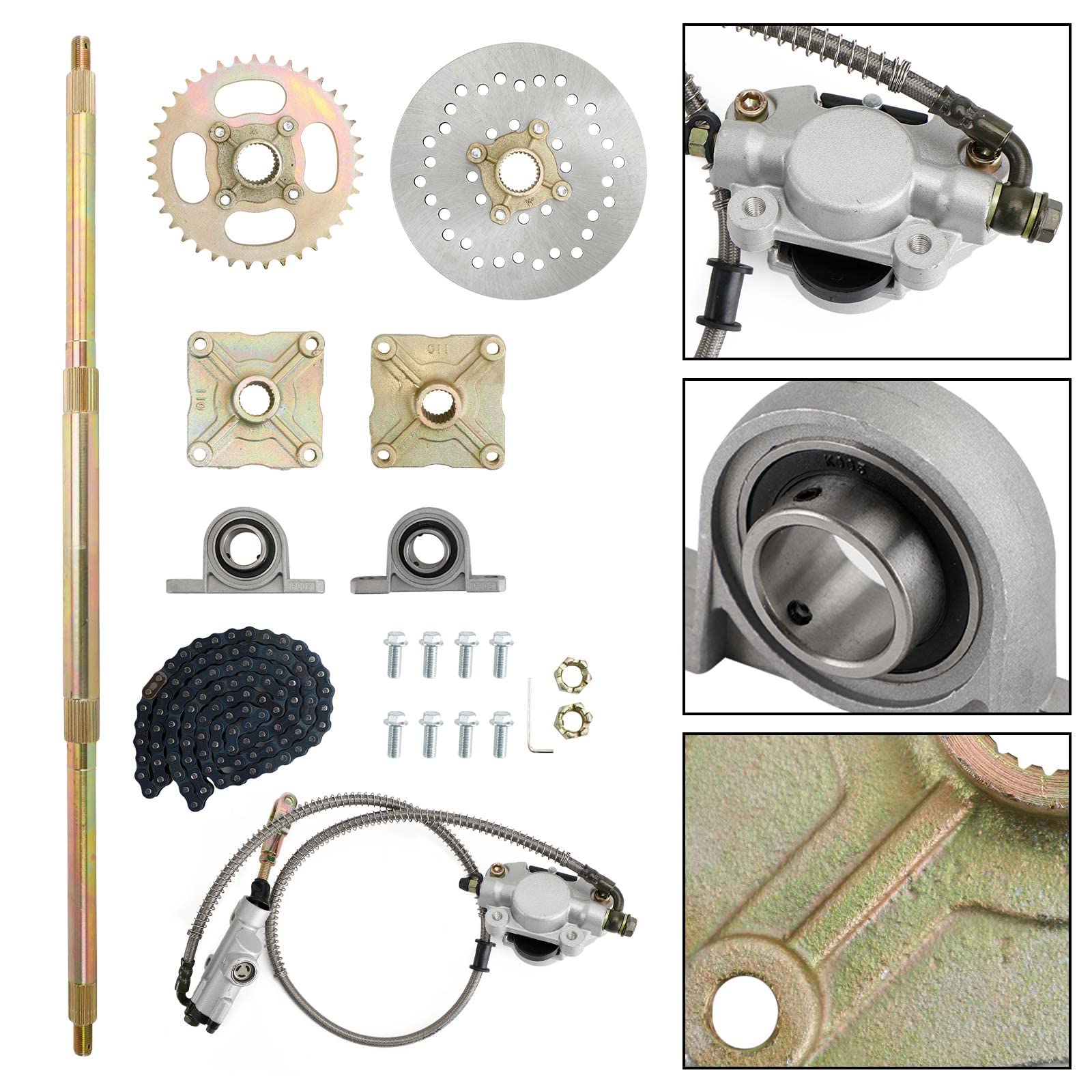 Topteng 32“ ATV Quad Go Kart Rear Live Axle Kit Kettenrad Bremse Radnabe Bremse Montage