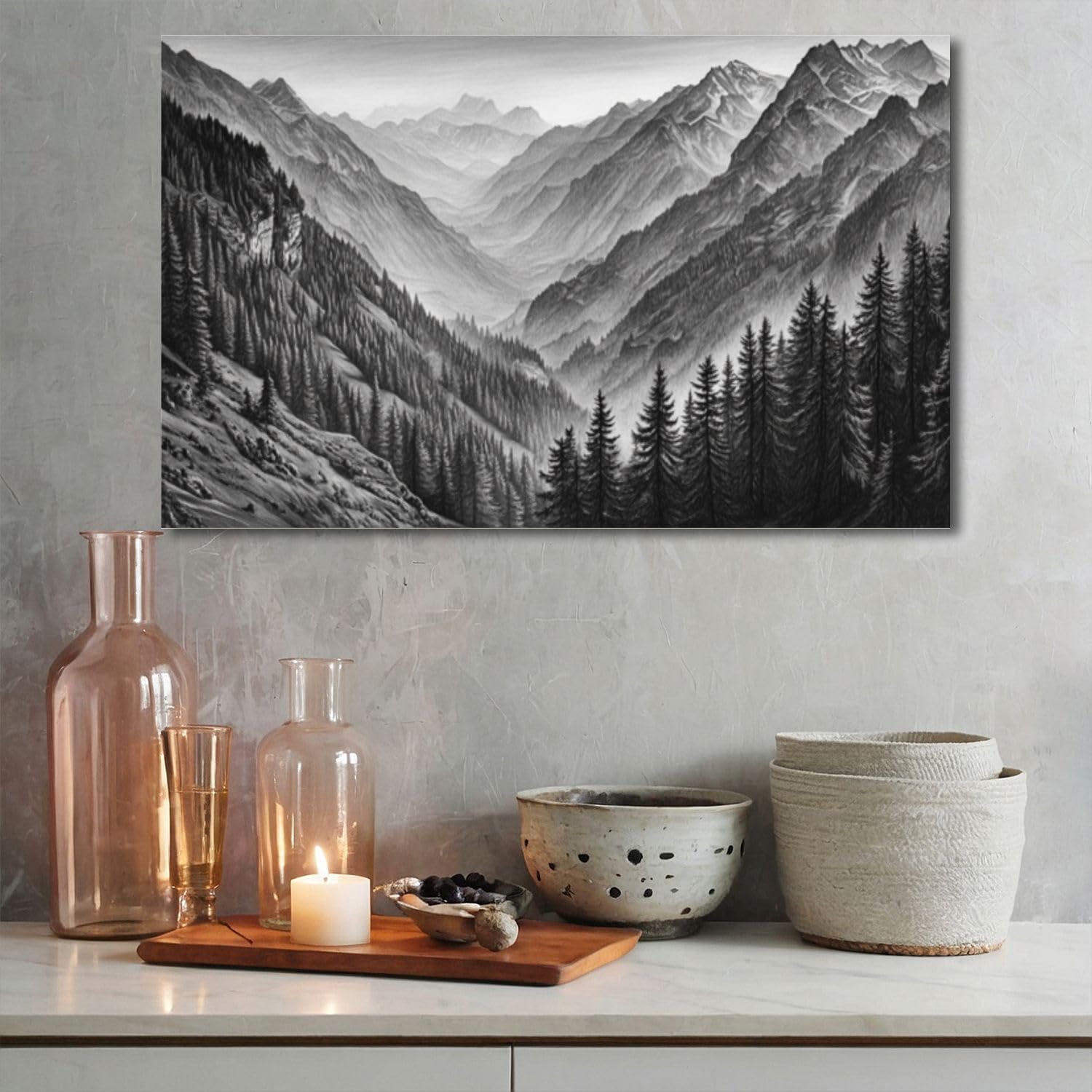 Amazon.com: Canvas Wall Art Mystical Pine Forest Sketch Light