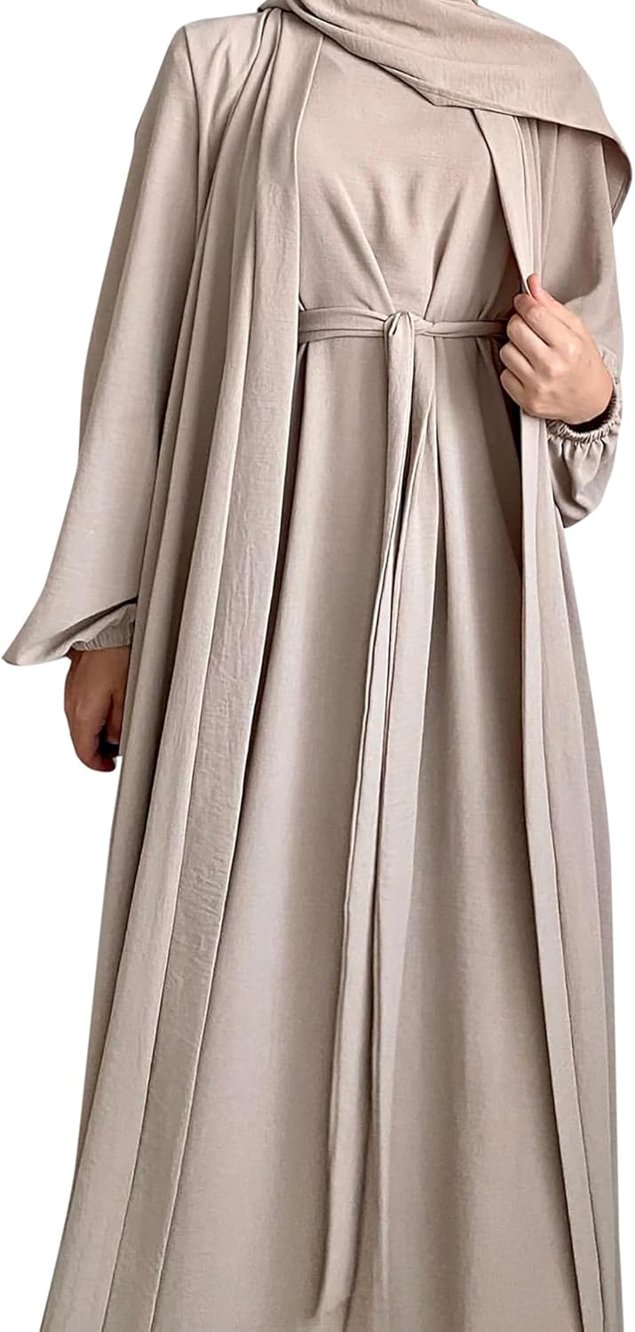 Women's Muslim Dress Two Pieces Set Islamic Prayer Abaya Modest Solid Color Muslim Outfits - Image 3