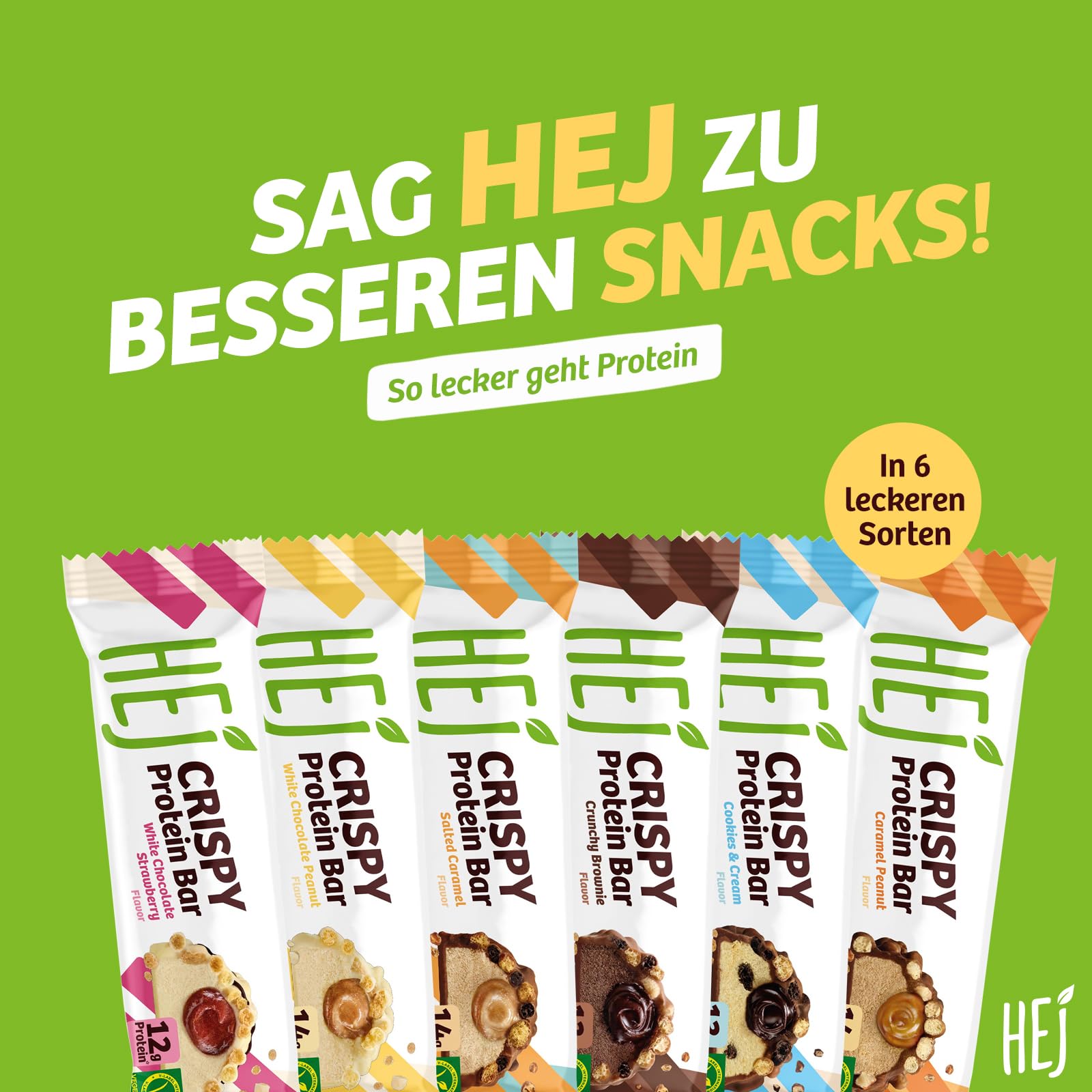 HEJ – Crispy Protein Bar Crunchy Brownie 12x45g – Proteinreicher Snack mit 13g Protein pro Riegel – Low Sugar Proteinriegel – Vegetarisch & ohne Palmöl – Ohne Zuckerzusatz & ohne künstliche Aromen