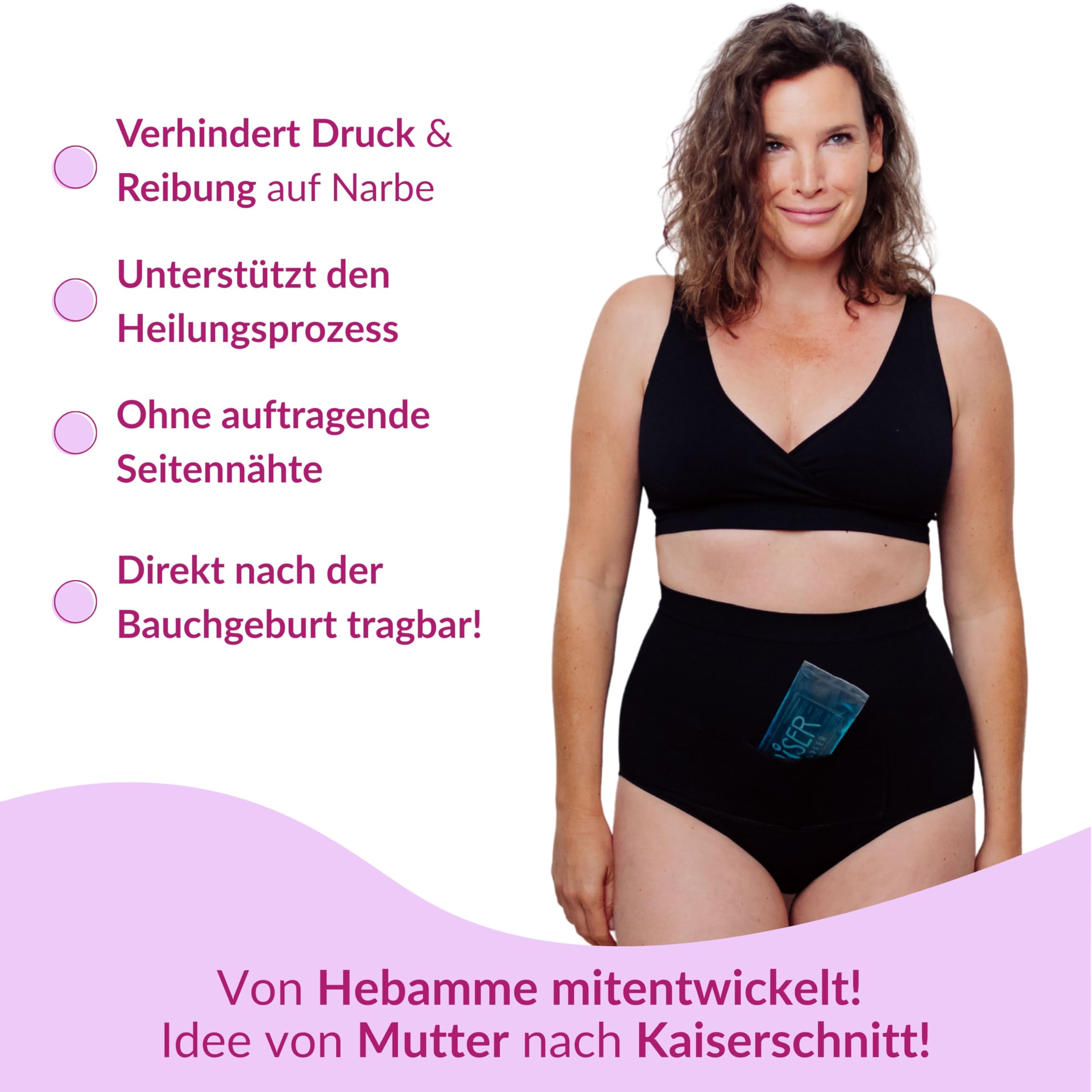 Kaiserschlüpfer Kaiserschnitt Unterhose - Postpartum Unterwäsche mit Kühlpad - ÖkoTex 100 Wochenbett Slips