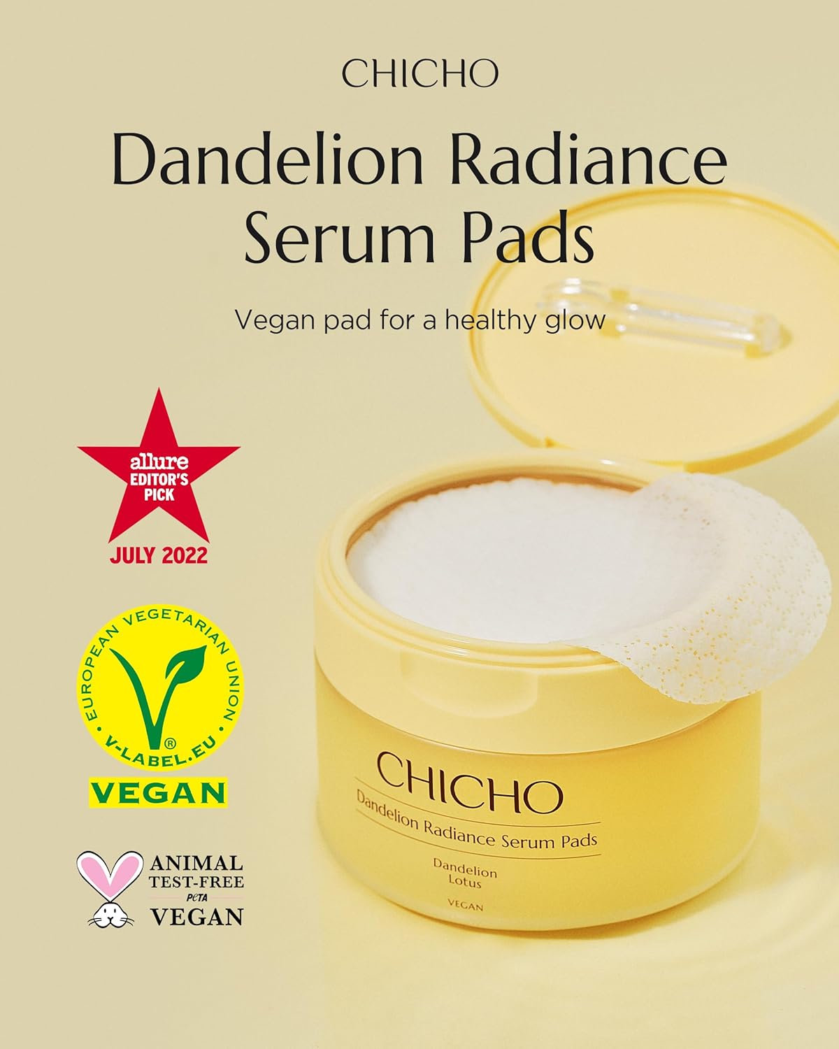 CHICHO Dandelion Radiance Serum Pads (90 Pads) – Jumbo 8cm Quick Mask Toner Pads – 80.2% Dandelion Biome + Lotus, Vegan pH 5.2, Sensitive Skin - Image 2