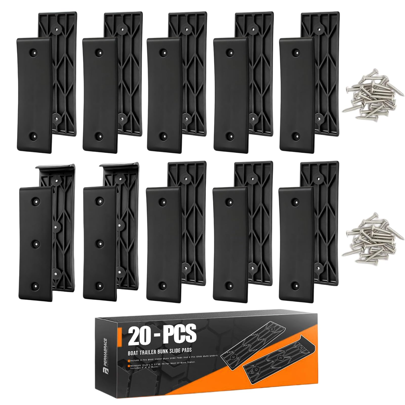 20pcs Boat Trailer Bunk Slides Kit -16 Pads (3"X10") + 4 Bunk Enders