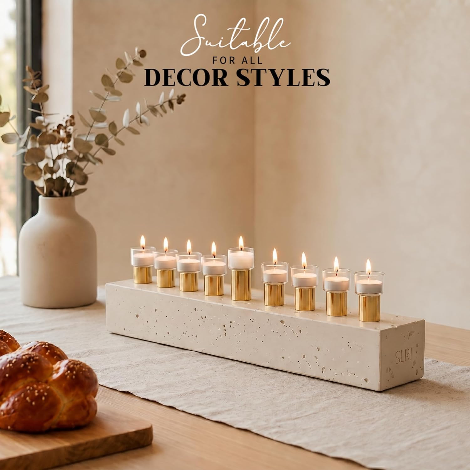 SURI Treventin Menorah - Natural Stone Modern Hanukkah Menorah