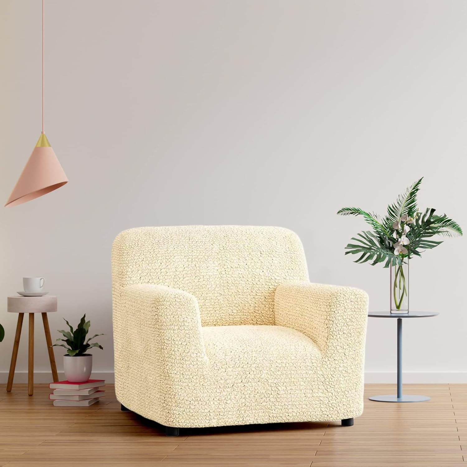 PAULATO BY GA.I.CO. Chair Cover - Armchair Cover - Armchair Slipcover - Polyester Fabric Slipcover - 1-Piece Form Fit Stretch Stylish Furniture Protector - Microfibra Collection - Cream (Chair)