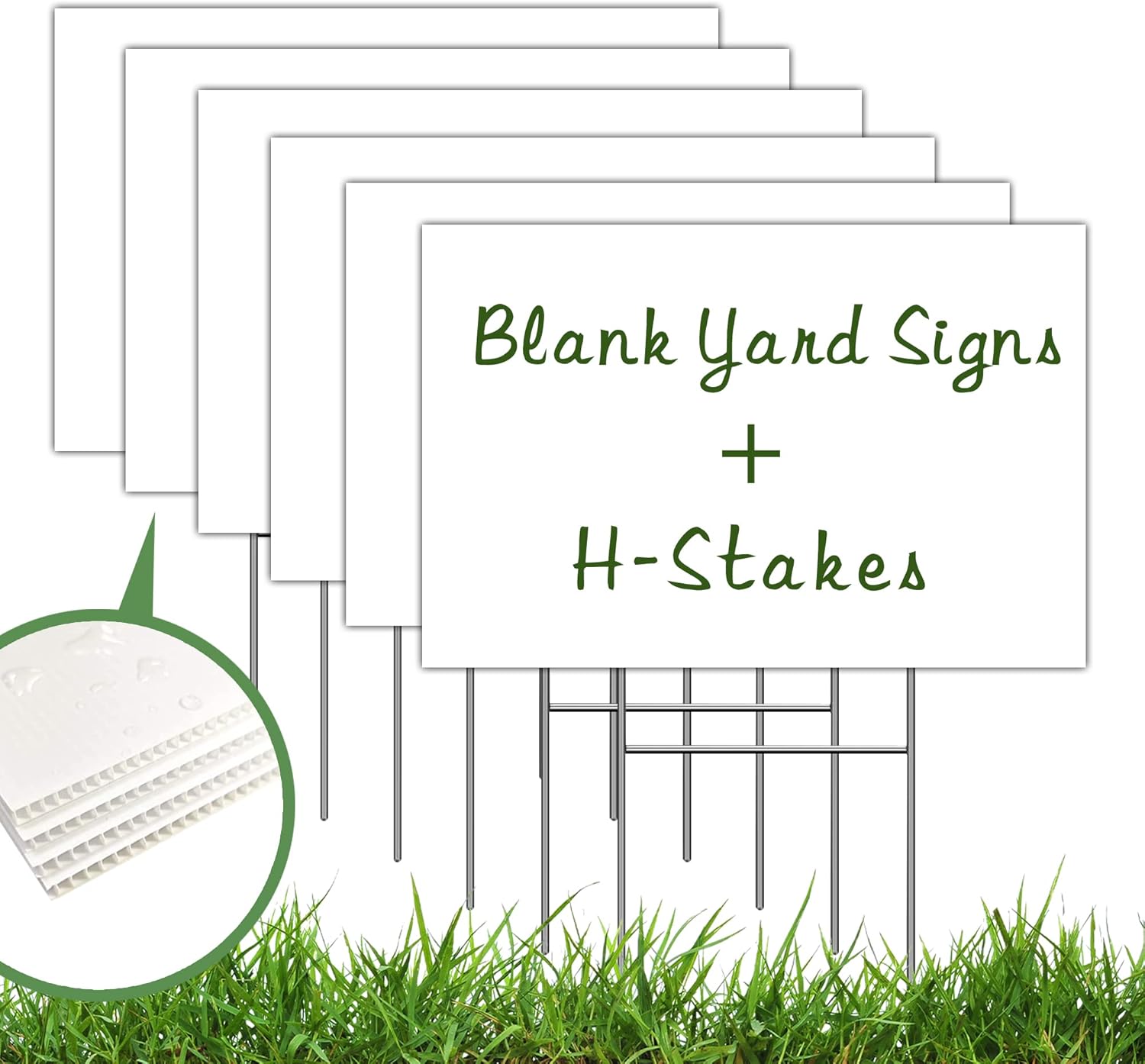 DorDor & GorGor 6-Pack Yard Signs with H Stakes, Blank, White Board, 18 x 24 inch, 4mm Corrugated Plastic