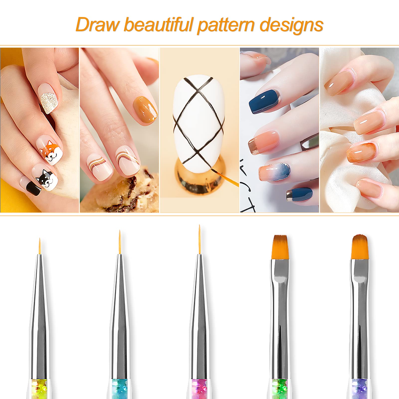 Sularpek Pennelli Unghie Gel, 8 Pezzi Penelli Unghie Professionali Set, Penne per Nail Art Attrezzi a Doppia Punta, con Manico con Strass e Setole in Nylon