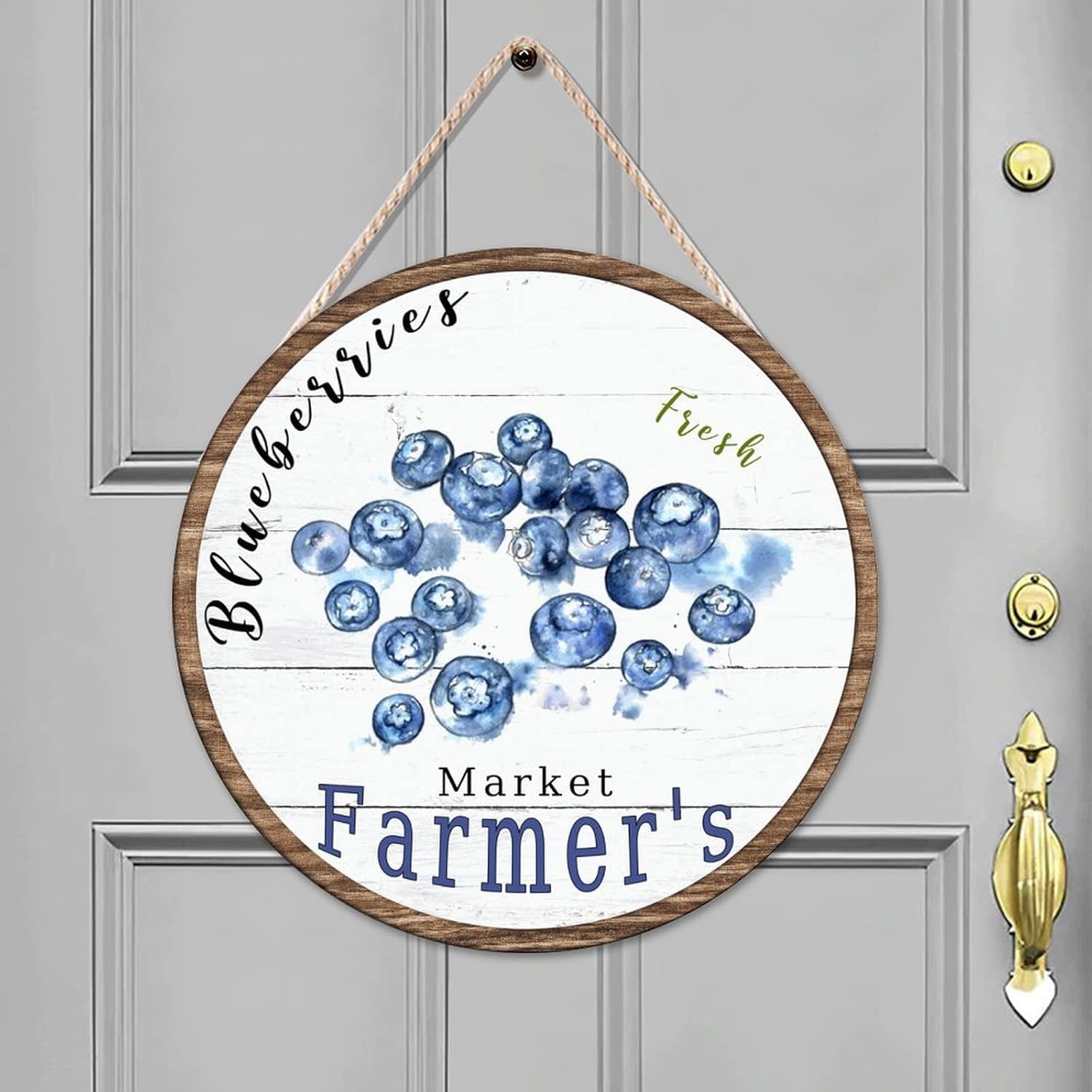 Vintage Fruit Blueberry Wood Door Sign Rustic Front Door Sign 16x16in Retro Wall Door Hanging Sign for Front Door Entryway Porch Bar Pub Housewarming Gifts