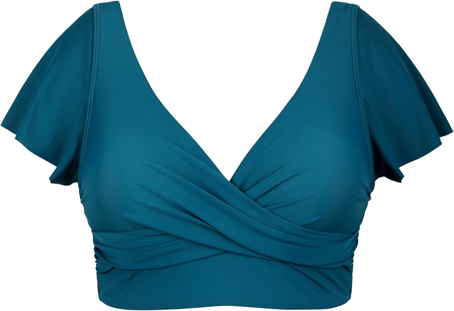 Mycoco Women's Ruffled Short Sleeve Underwire Bikini Top Full Coverage Bikini Top Twist Front Padded Swim Top
