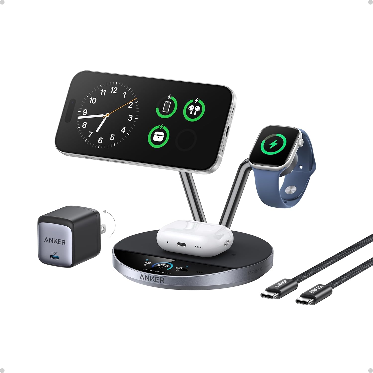 Anker Prime 3-in-1 MagSafe Charging Station Qi2 25W Wireless Charger