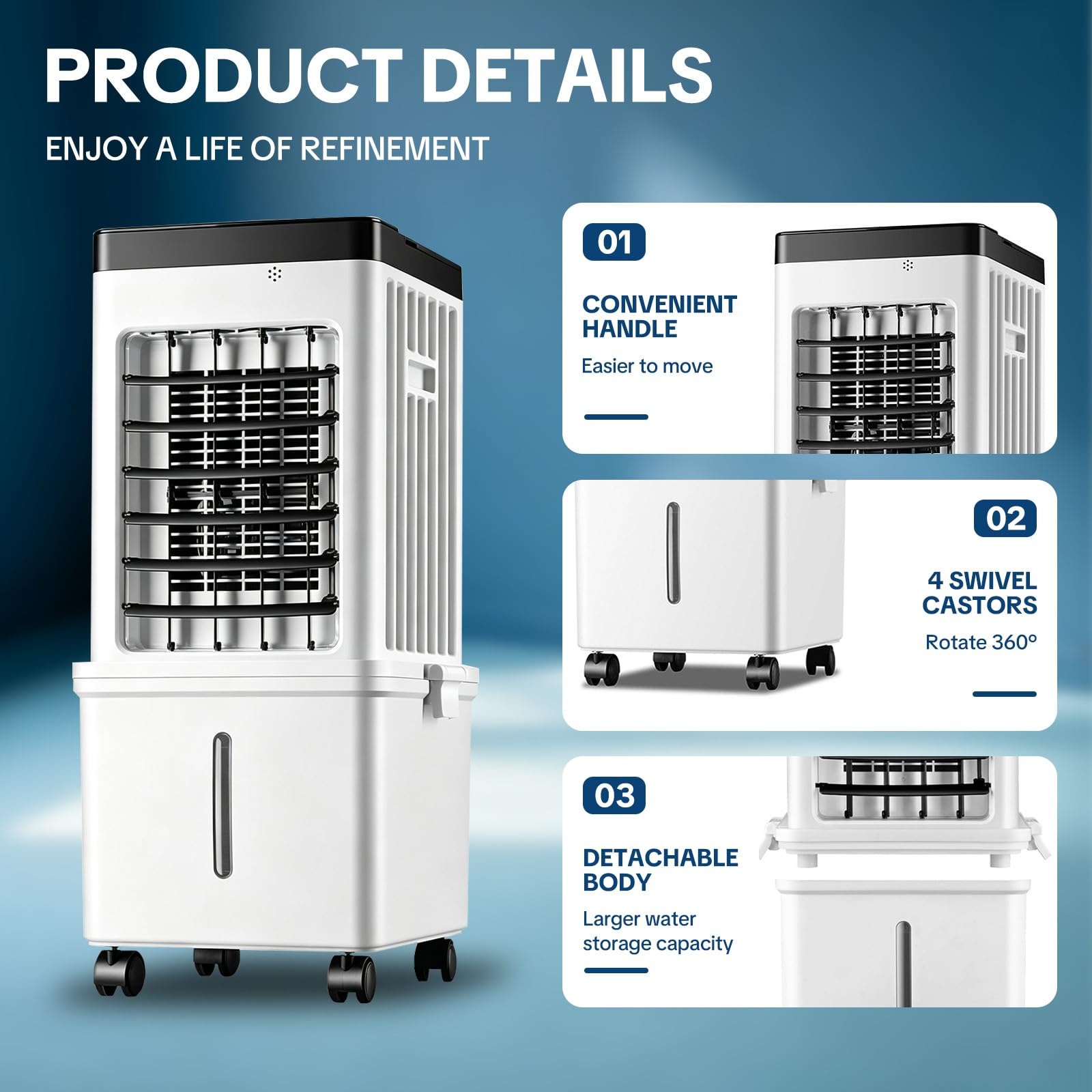 Climatizador Portátil 15L Depósito Oscilación 120° Temporizador para Casa | Climatizador evaporativo con depósito de gran capacidad, fácil de mover, para hogar oficina camping caravana