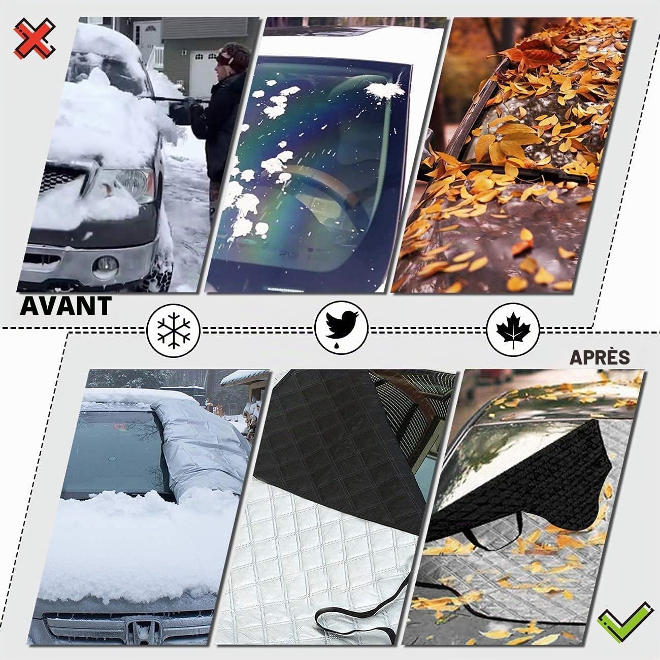 Couverture Pare-Brise Voiture Couverture Magnétique iZoeL Bache Pare Brise Voiture - Protection hivernale Protège Contre Vent Neige Poussière Givre Soleil - avec Aimant - 2 Tailles