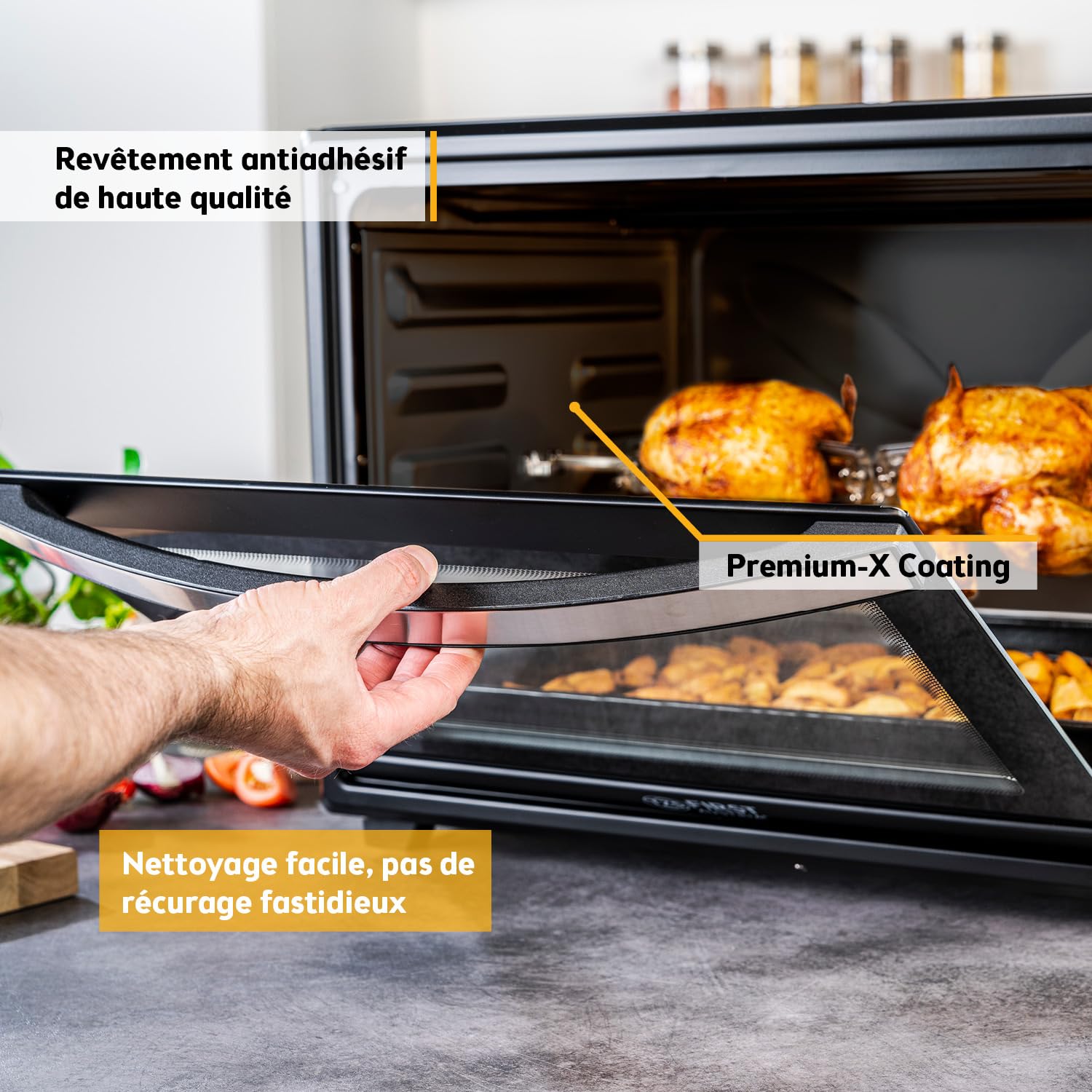 TZS First Austria - Mini-Four 60L 2000W - Four spacieux pour pizza avec température jusqu'à 230°C et 6 modes - Avec minuterie de 60 min, 4 hauteurs d'insertion, plaque, grille et tournebroche rotatif