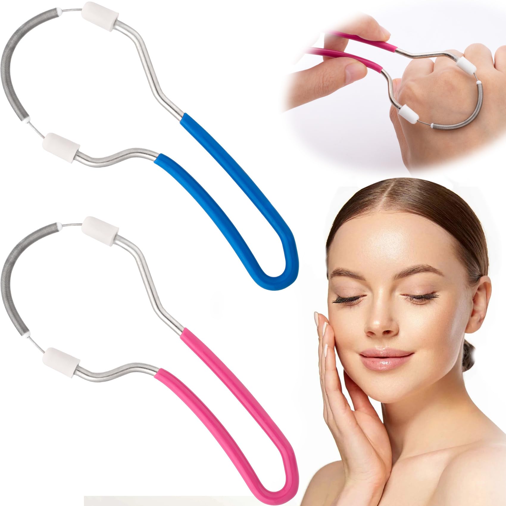 2pcs Manual Facial Hair Remover Portable Spring Epilators Remover Stainless Steel Removal Face Trimmers for Women Men- Blue