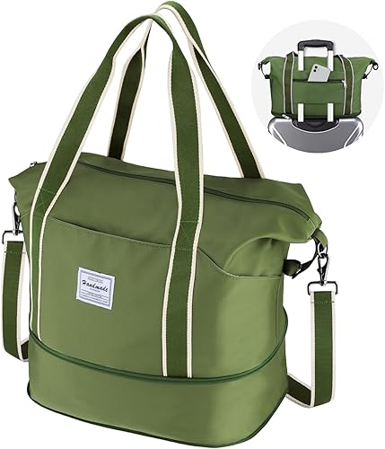 WALNEW Bolsa de viaje de fin de semana, bolsa de transporte para mujeres y hombres, plegable, impermeable, con correa de hebilla de metal, Verde
