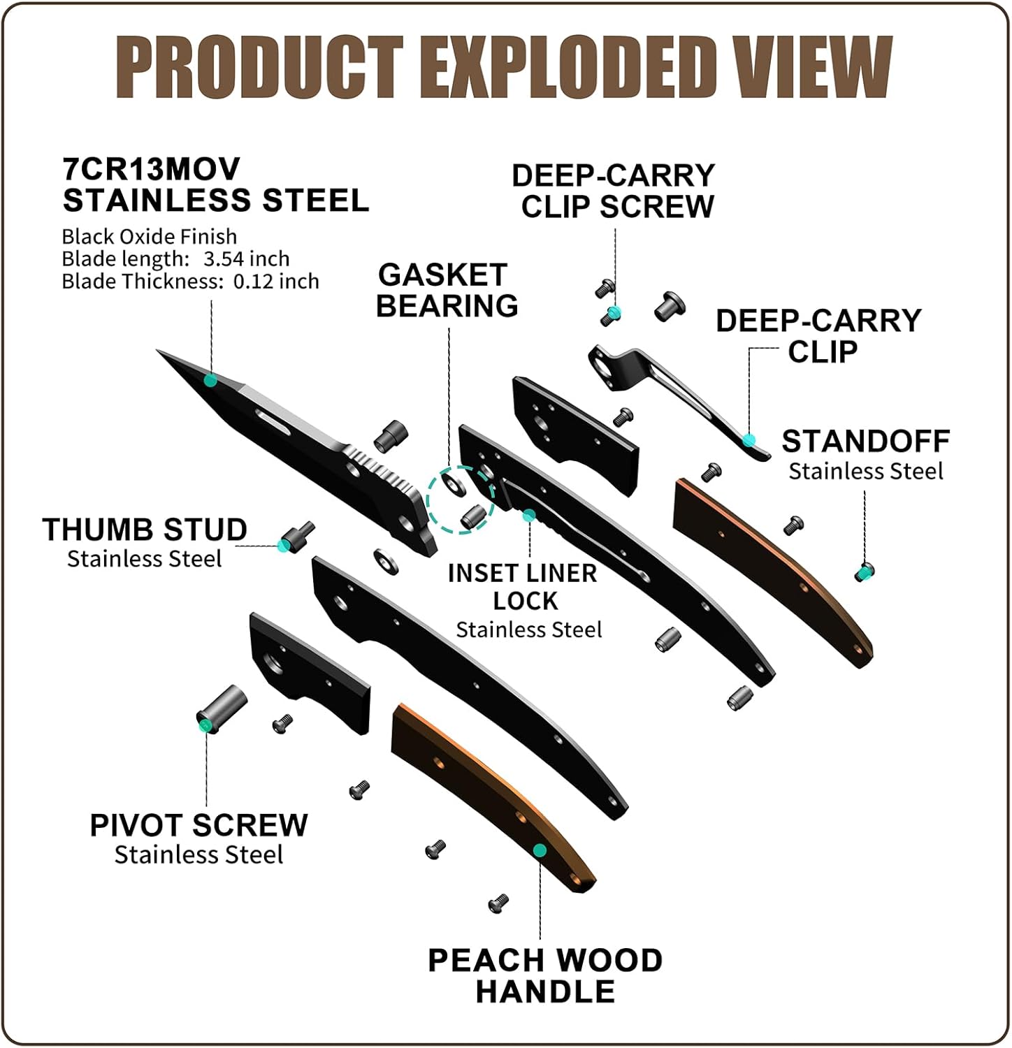 Vickay Pocket Knife, Folding Knife with Clip - 3.54″ Steel Blade, Wood Handle EDC Knife for Men & Women, Outdoor Camping, Hunting, Hiking, Fishing - Father’s Day Gift (Black)