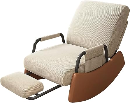 Rocking Chair with Retractable Footrest, Adjustable Backrest, Upholstered Rocker Chair with Side Pocket, Nursery Relax Armchair, Modern Leisure Recliner, for Bedroom, Living Room Color