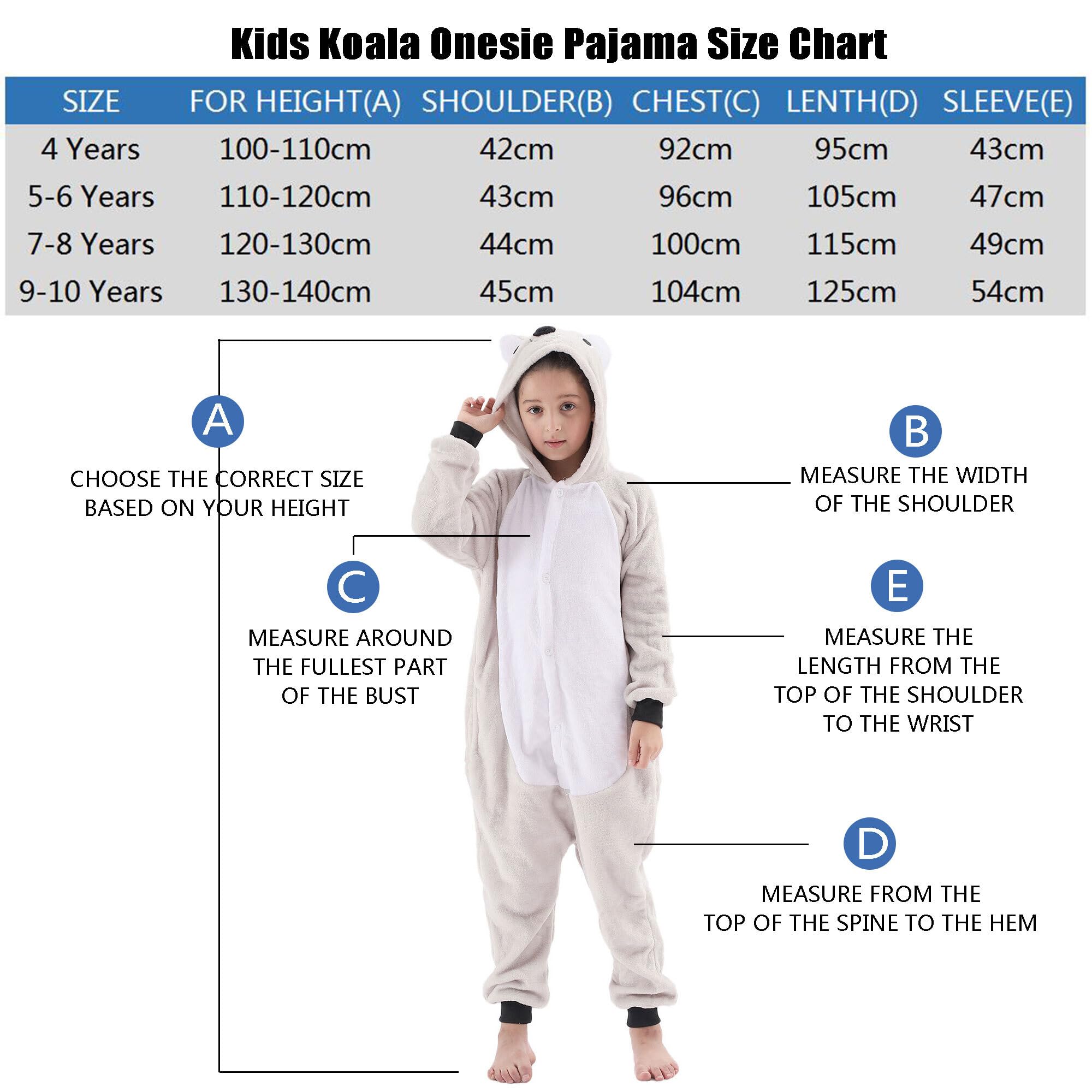 WAFUNNE Flannel Koala Bear Costume Cosplay Halloween Animal Onesie for Kids Adults Boys Girls Child Koala 110 - Image 2