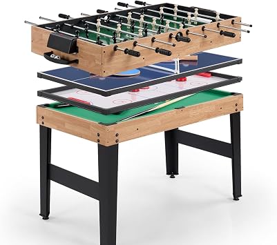 Multi Game Table,Combo Sports Game Table for Kids Pool Table, Foosball Table,Table Tennis Table,Air Hockey and Basketball with All Accessory Great Gift for Kids 4ft, 1.2m