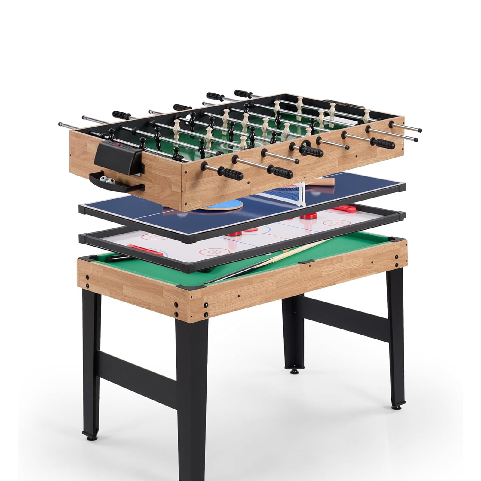 4 in 1 Multi Sport Spieltisch, Combo Spieltisch für Kinder Billardtisch, Kickertisch, Tischtennistisch, Air Hockey mit allem Zubehör tolles Geschenk für Kinder (4ft, 1.2m)