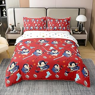 Juego de funda de edredón para niños y niñas, 100 % algodón, diseño de pingüino de dibujos animados, juego de ropa de cama para niños y niñas, estampado de patas de perro, color azul, 2 fundas de