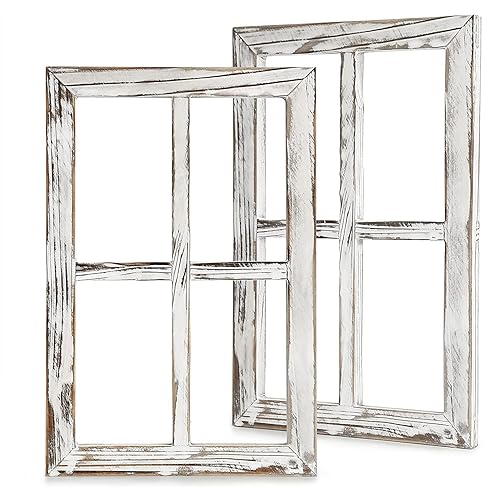 CALIFORNIA CADE ELECTRONIC Rustic Wall Decor-Home Decor Window Barnwood Frames -Room Decor for Home or Outdoor, Not For Pictures, Set of 2 (White)