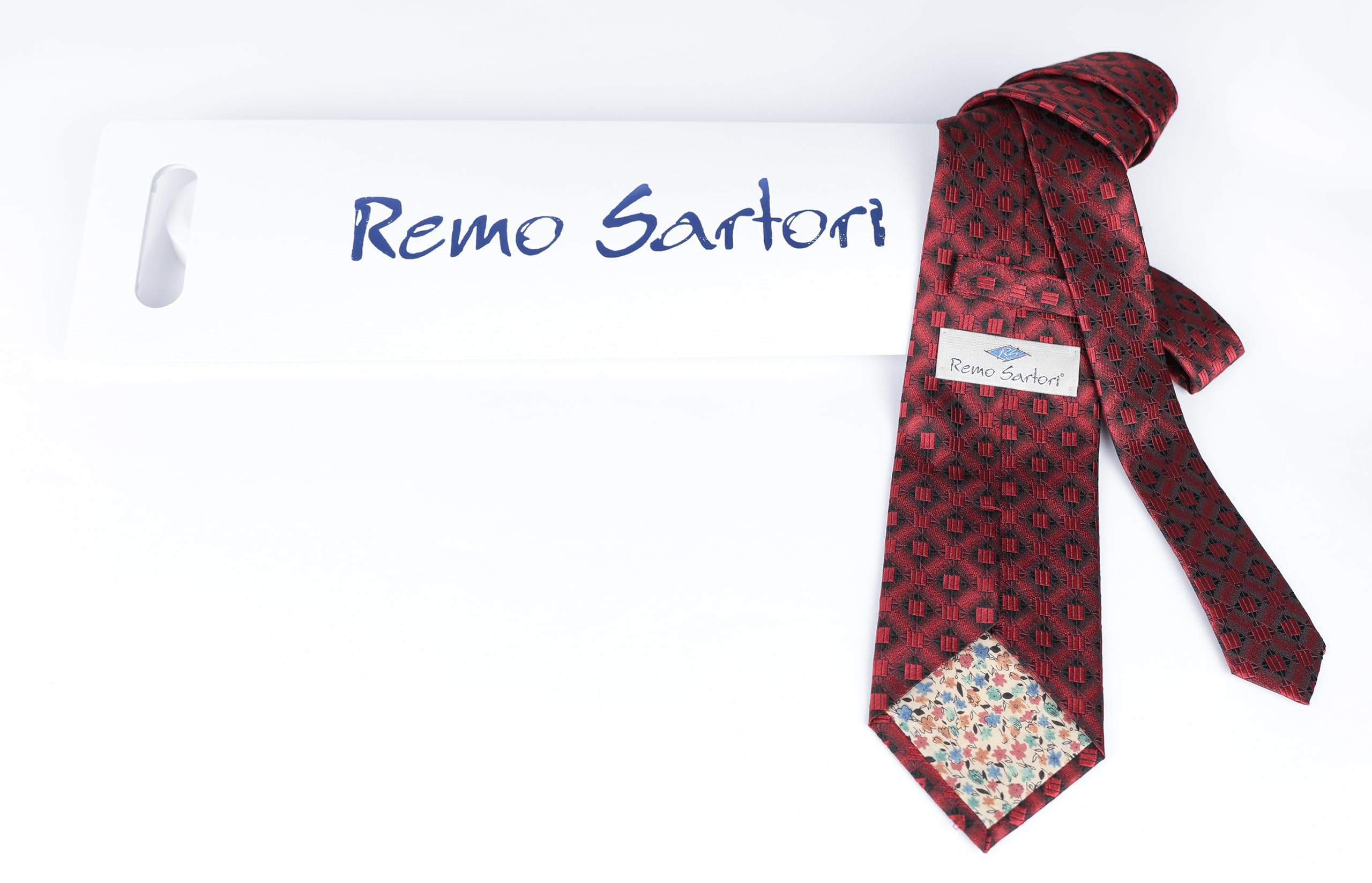 Remo Sartori – Seidenkrawatte, Bordeaux Mikromuster, Made in Italy, Herren