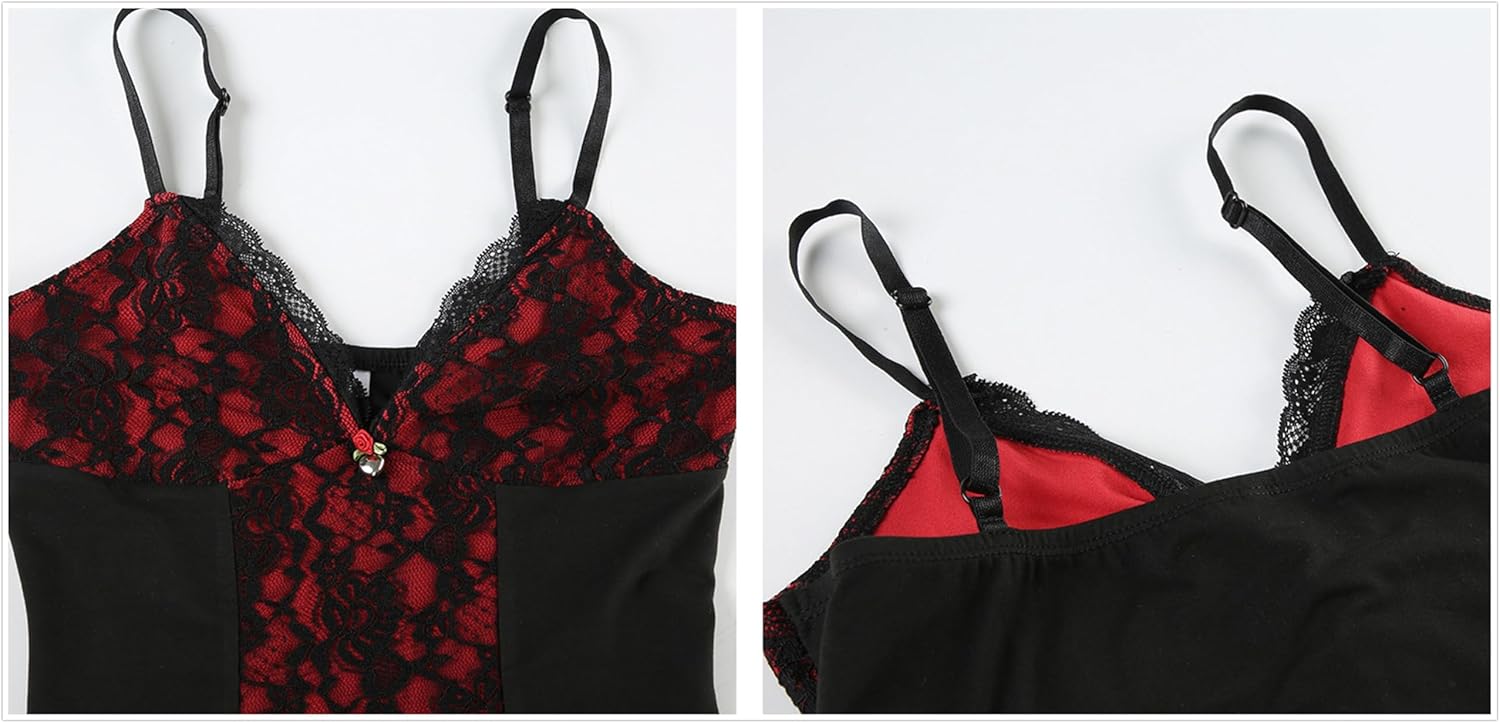 Goth Floral Lace Crop Tank Top Women Punk Spaghetti Strap Backless Sleeveless V Neck Renaissance - Image 3