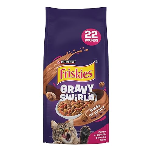 Purina Friskies Dry Cat Food Gravy Swirl'd With Flavors of Chicken, Salmon and Gravy - 22 lb. Bag - 22 Pound (Pack of 1)