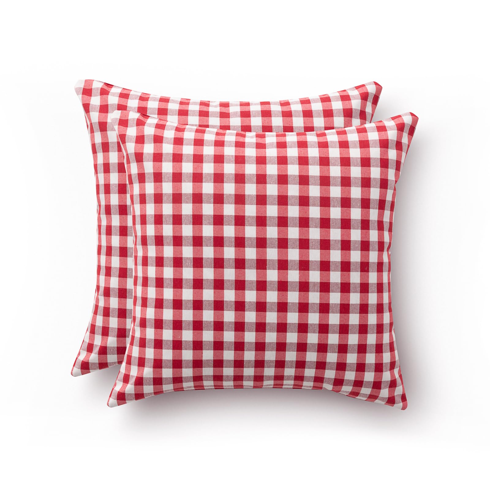 GAMUSI Set of 2 Vichy Chequered Cushion Cover 45 x 45 – Decorative Cushion Covers Sofa with Zip, Cotton, Breathable and Soft, Red