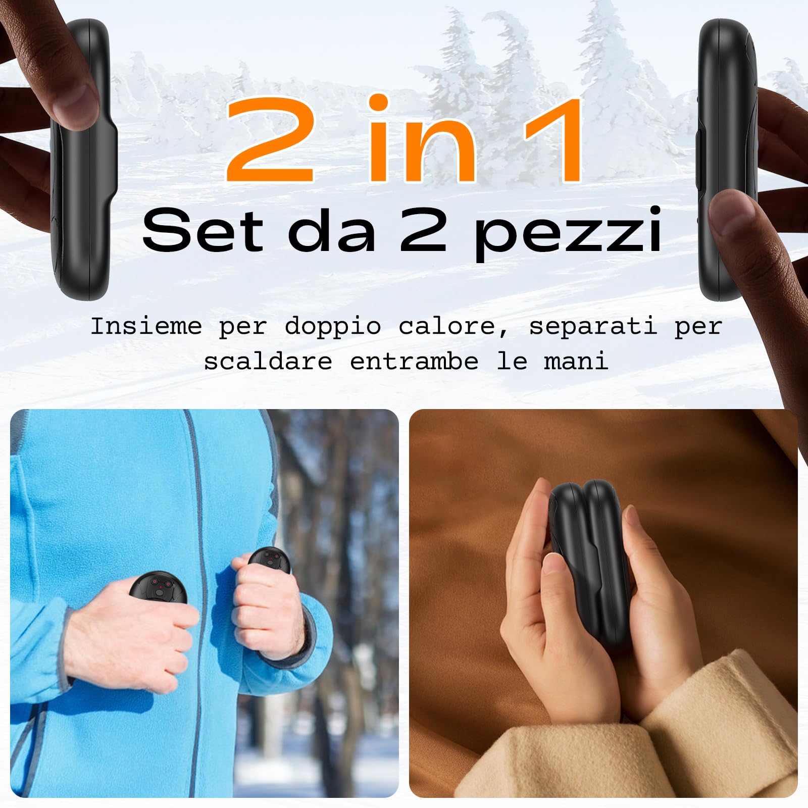 Lepwings Scaldamani ricaricabili 2 pezzi, batteria 6000 mAh a lunga durata, riscaldamento elettrico a 3 livelli, regalo invernale per uomini e donne, ideale per golf, caccia, escursionismo, attività