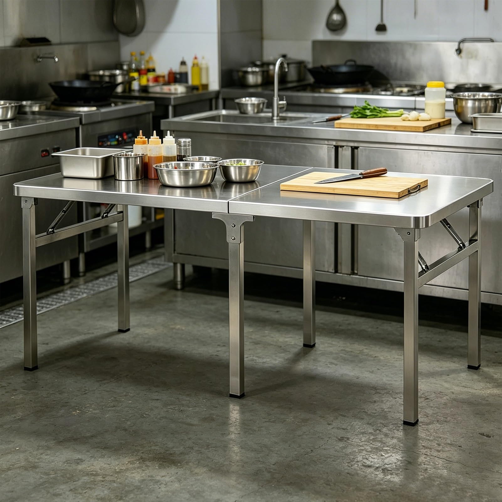 Tavolo Acciaio Inossidabile NSF Tavolo da Lavoro e da Cucina Commerciale Lavori Pesanti Banco Lavoro Preparazione Alimenti Tavolo da Pranzo Rettangolare Pieghevole Tavolo Utilità Hotel(100x70x75cm)