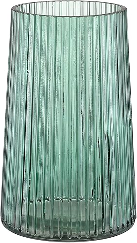 Jarrón de cristal verde para flores, florero para ramo, jarrones de vidrio modernos, jarrones acanalados para sala de estar, dormitorio, mesa de