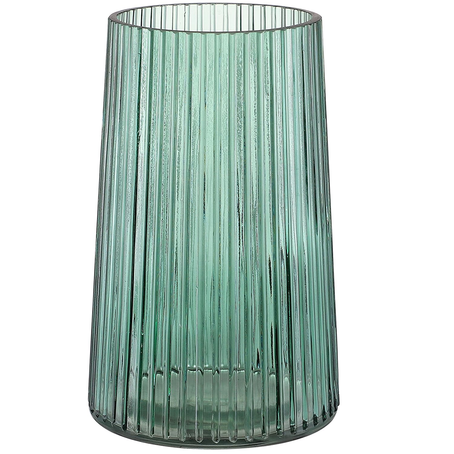 KAYLETIN Jarrón de cristal verde para flores, jarrón de flores de cristal, jarrones para ramo, jarrones acanalados modernos para dormitorio, sala de estar, oficina, estantería, 20 cm