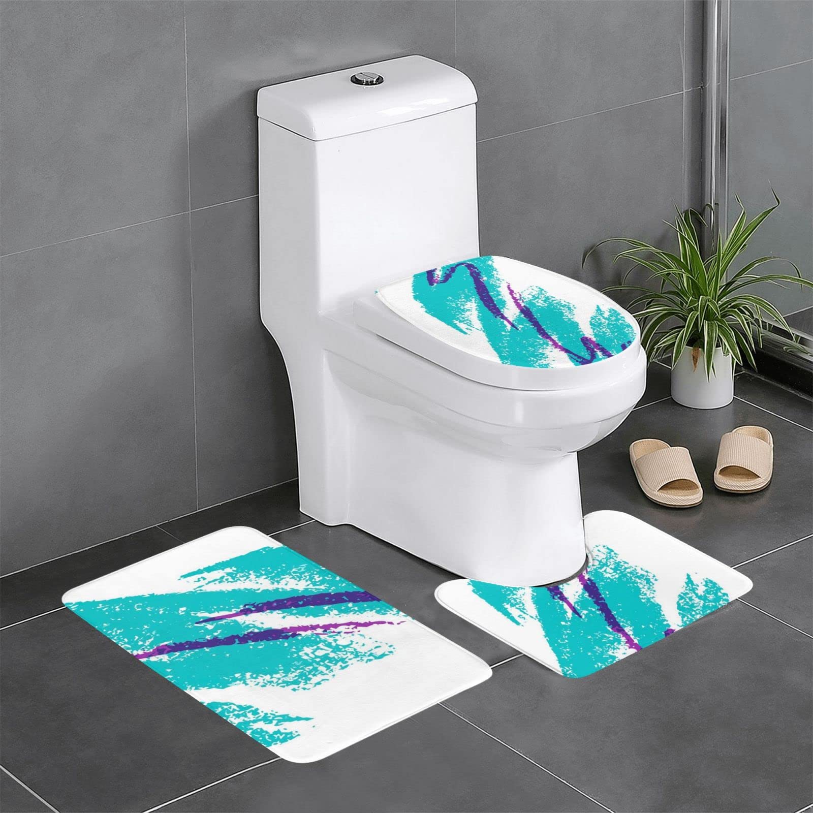 Lot de 3 tapis de bain décoratifs absorbants Motif coupe des années 90 61 x 40,6 cm