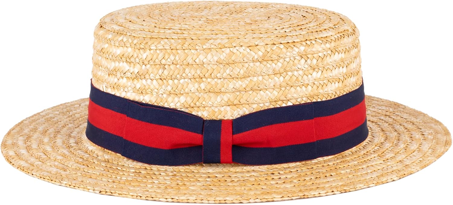 ZAKIRA Classic Straw Boater Hat Handmade from Natural Straw