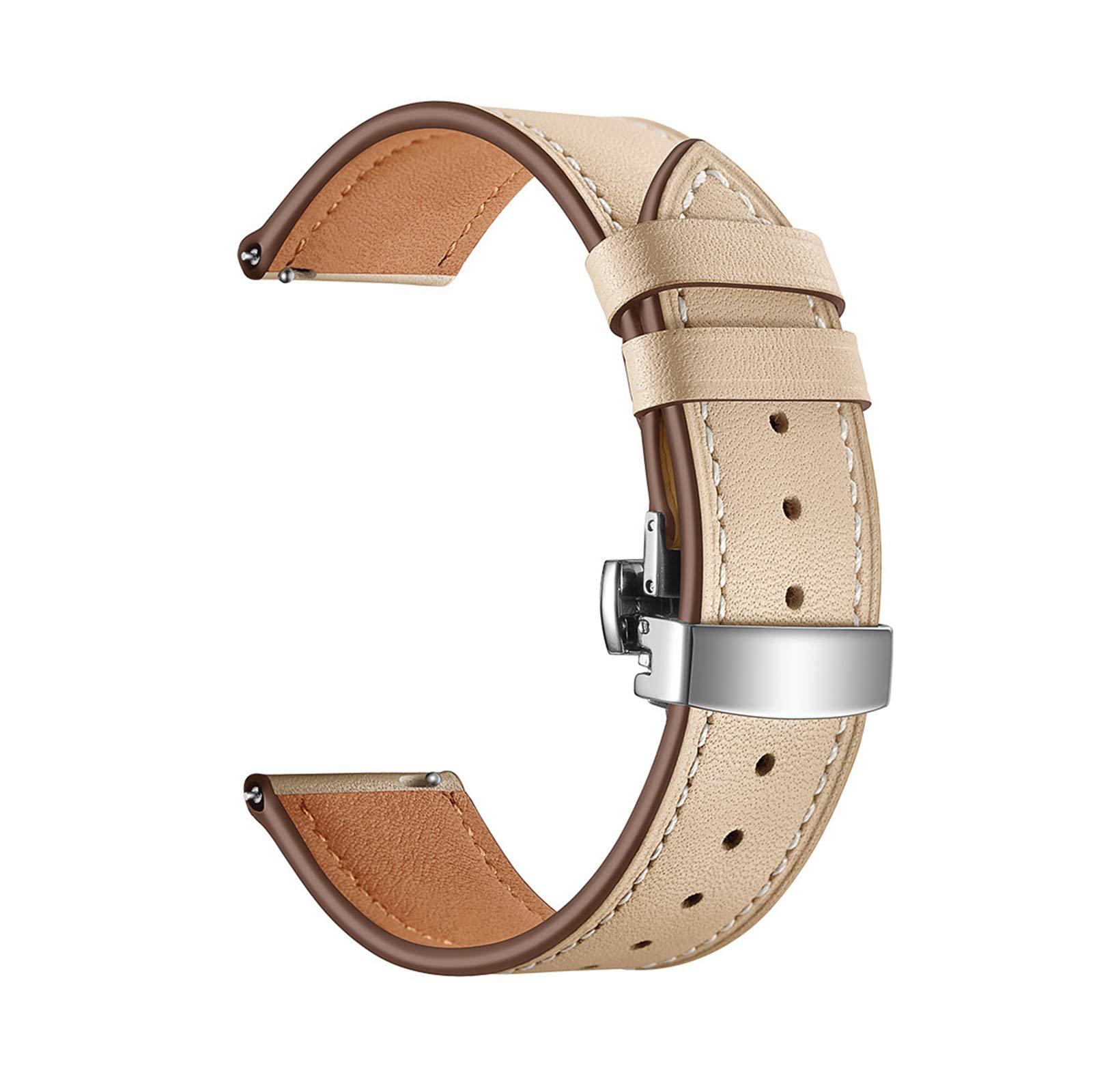 Uhrenarmbänder, Uhrenarmband Schlaufe, 20mm/22mm Damen Herren Elegantes Echtleder Uhrenarmband Schnellverschluss Schmetterlingsschnalle Hautfreundliches, atmungsaktives Ersatzarmband (Color : Apricot