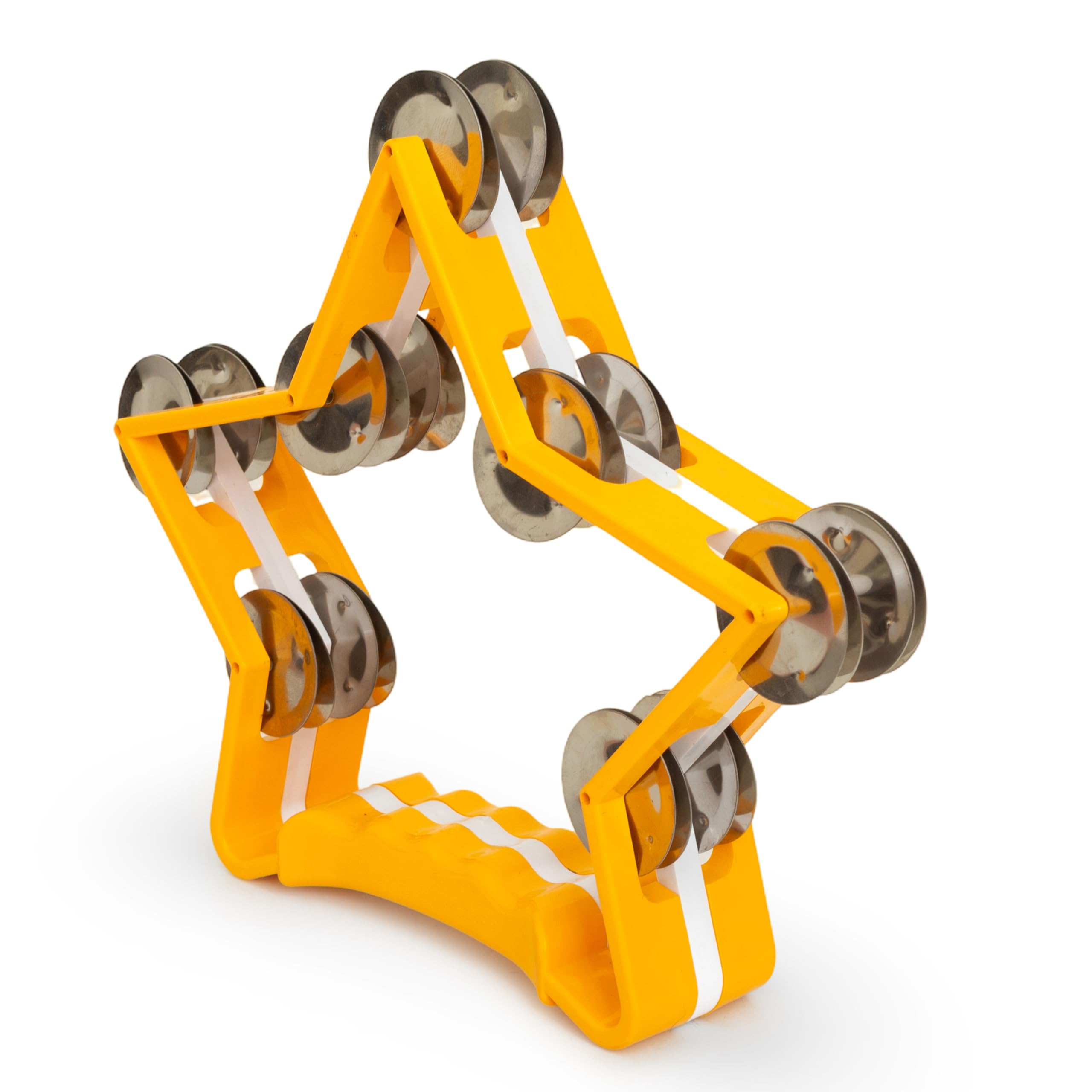 Tambourin de 22,9 x 19,1 cm avec shaker à double rangée en métal, sonnette de tambour à main pour tambour, classe de musique, karaoké, fête de mariage et culte, prise en main facile, jaune