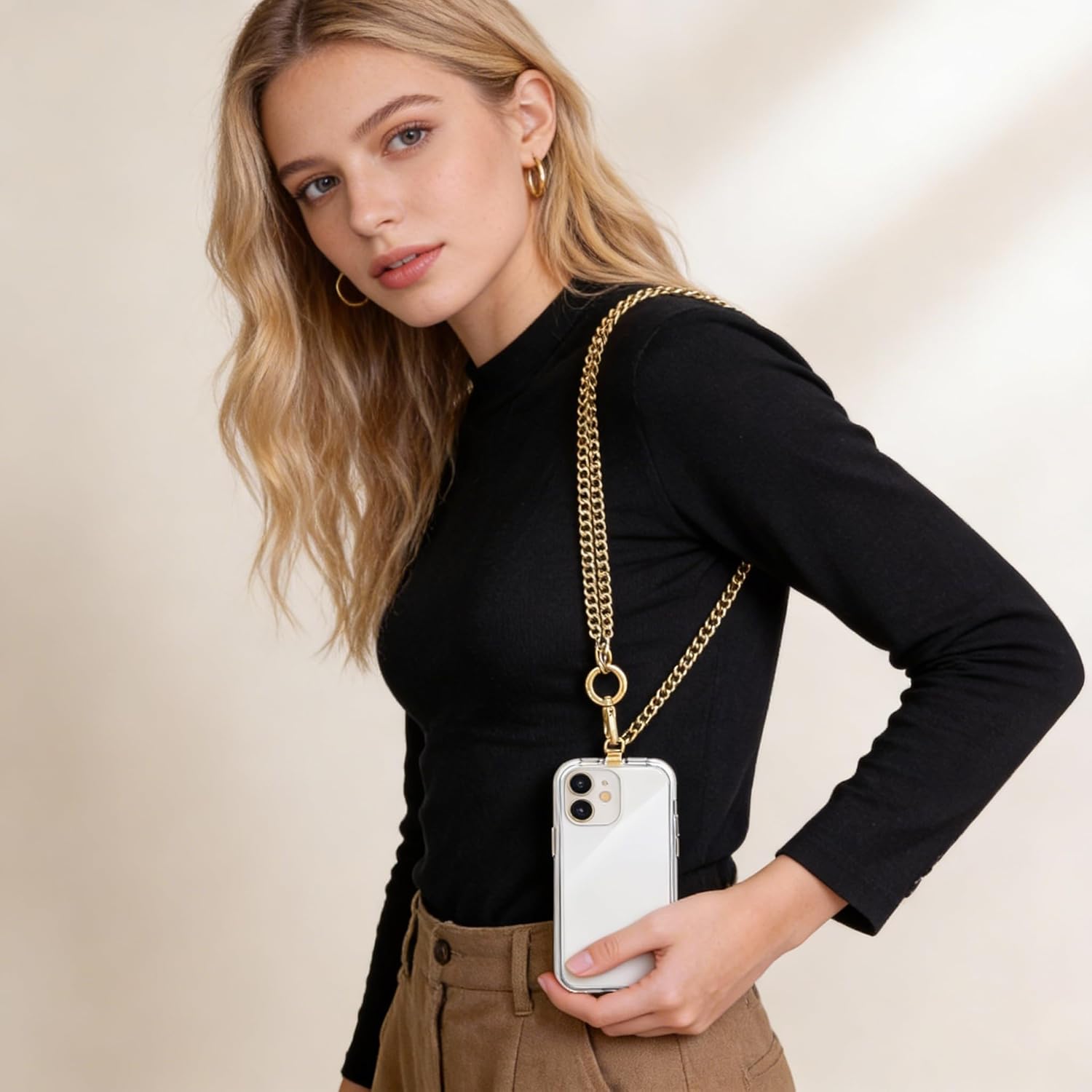 Phone Strap Crossbody Chain 360° Rotating Detachable Cell iPhone Lanyard with Stainless Steel Clip Tether Finger Ring Hook Durable Neck Cross Body Universal for Phones Women Anti-Drop Anti Theft Gold - Image 8