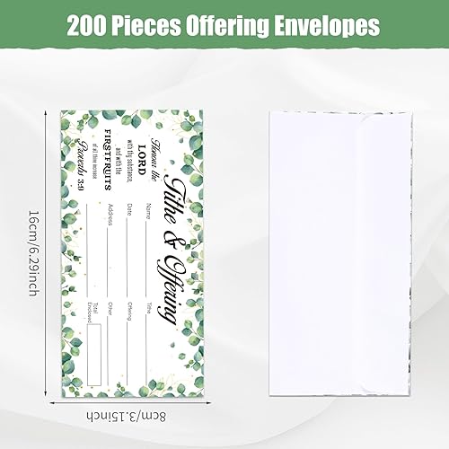 Miniatura 2 de 200 sobres de donación de diezmos para la iglesia con diezmos de papel verde y sobres de factura de eucalipto, cheques de diezmo de iglesia y sobres