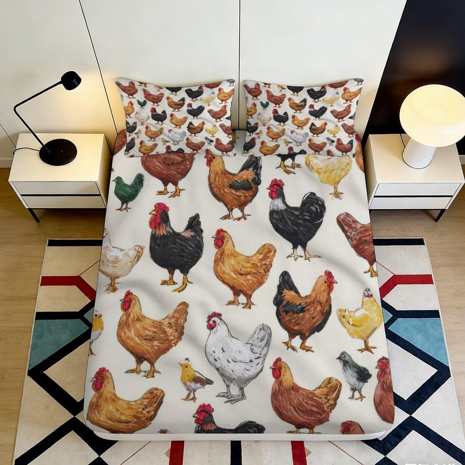 Pnayamiorkfel Style-5 3D Printed Chicken Farm Fitted Sheet Microfiber Slip-Resistant Hen Pattern Mattress Cover For Bedroom Dorm Decor 90X200x25cm