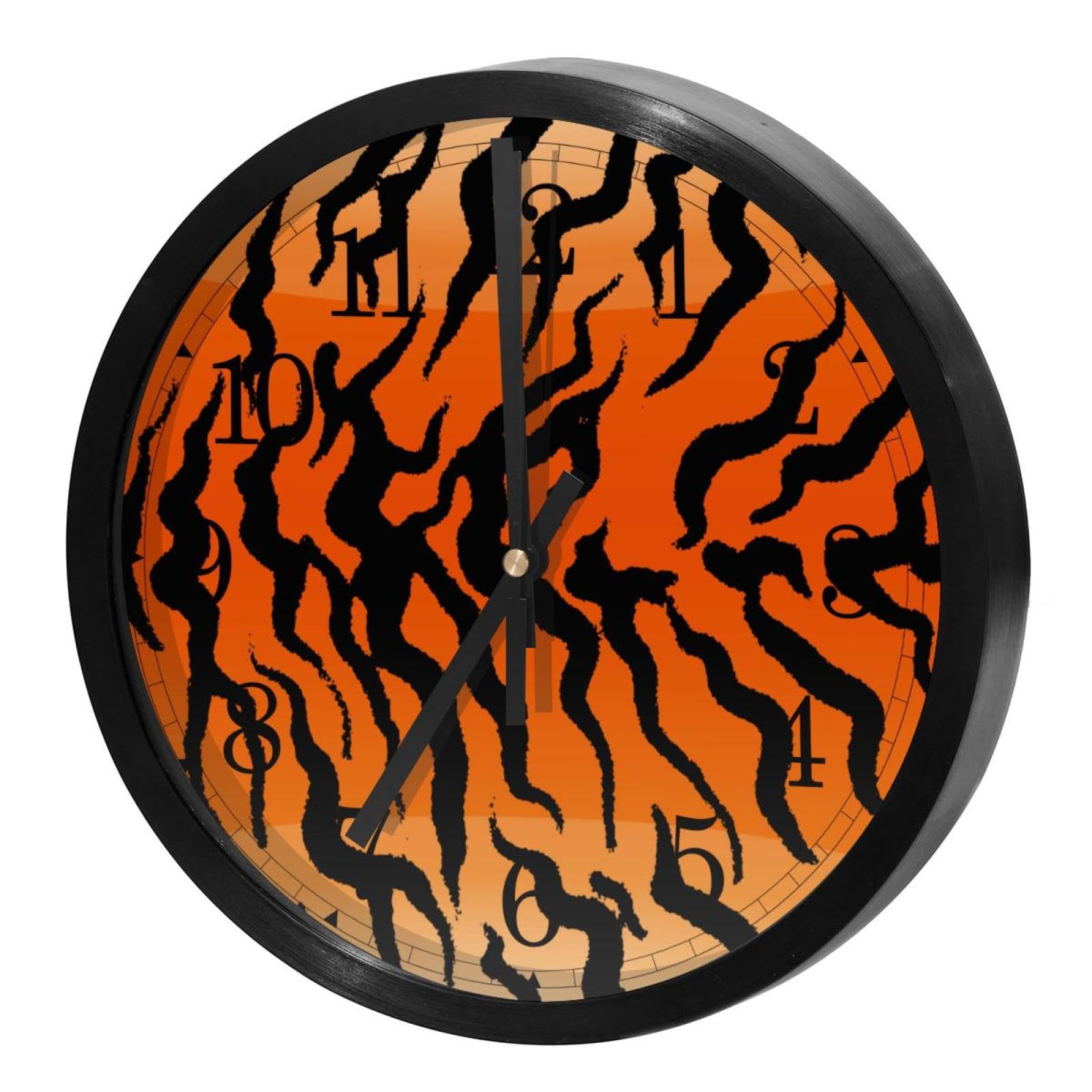 Horloge murale ronde silencieuse pour école et bureau fond rayé tigre