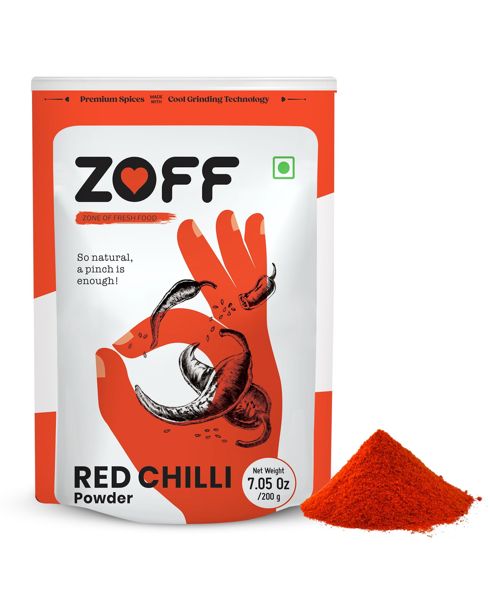 Zoff Red Chilli Powder with Natural Oils - Premium-Quality, Pure & Unadulterated Lal Mirch Powder – Sourced from Hand-Picked Red Chillies - Freshness & Aroma Preserved - Mirchi Powder 200gms