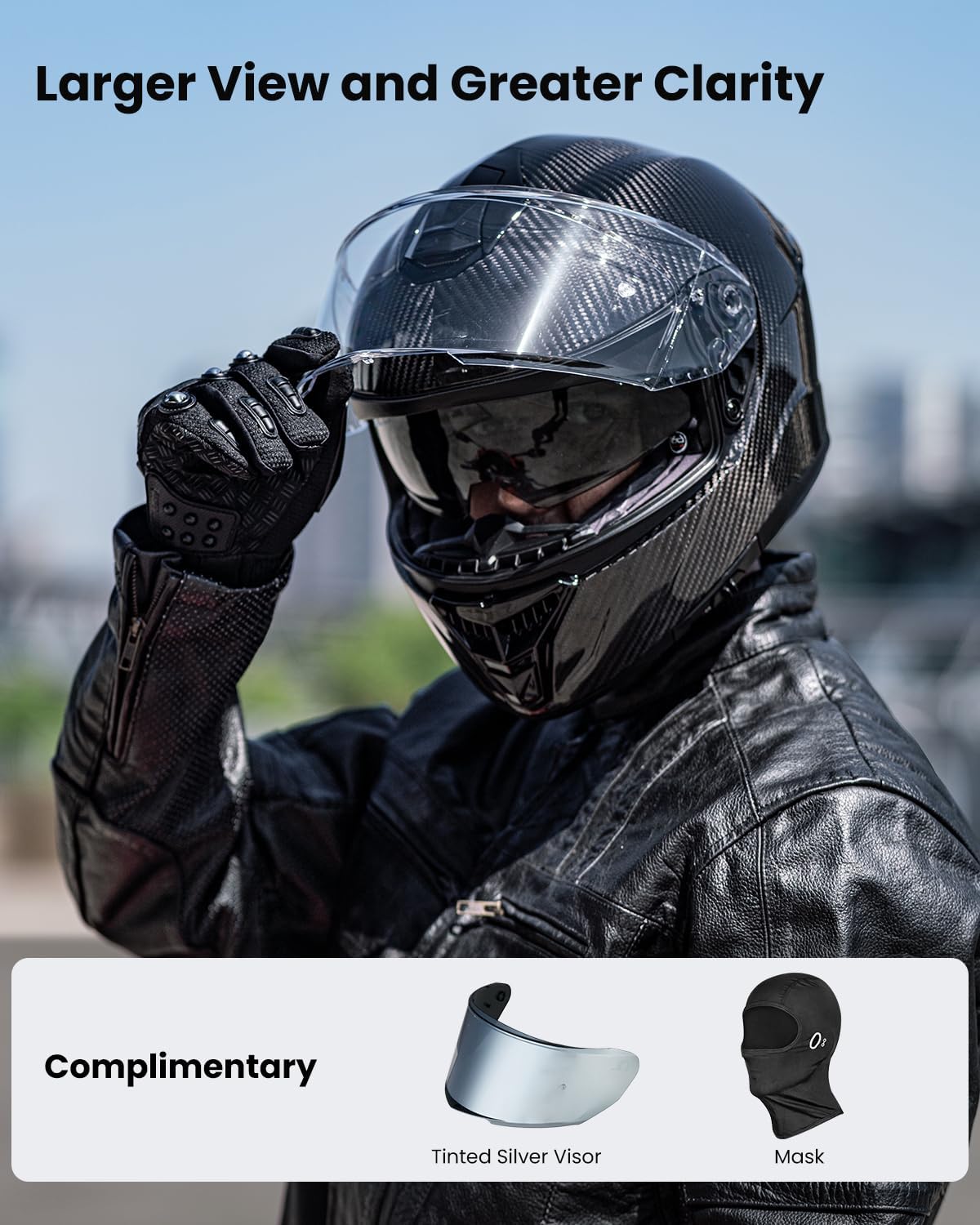 ILM Carbon Fiber Motorcycle Helmets Lightweight Full Face Dual Visor Helmet with Rear Wing Pinlock Compatible Motorbike Street Bike DOT ECE Men Women Model 861C (CarbonFiber3K, L)