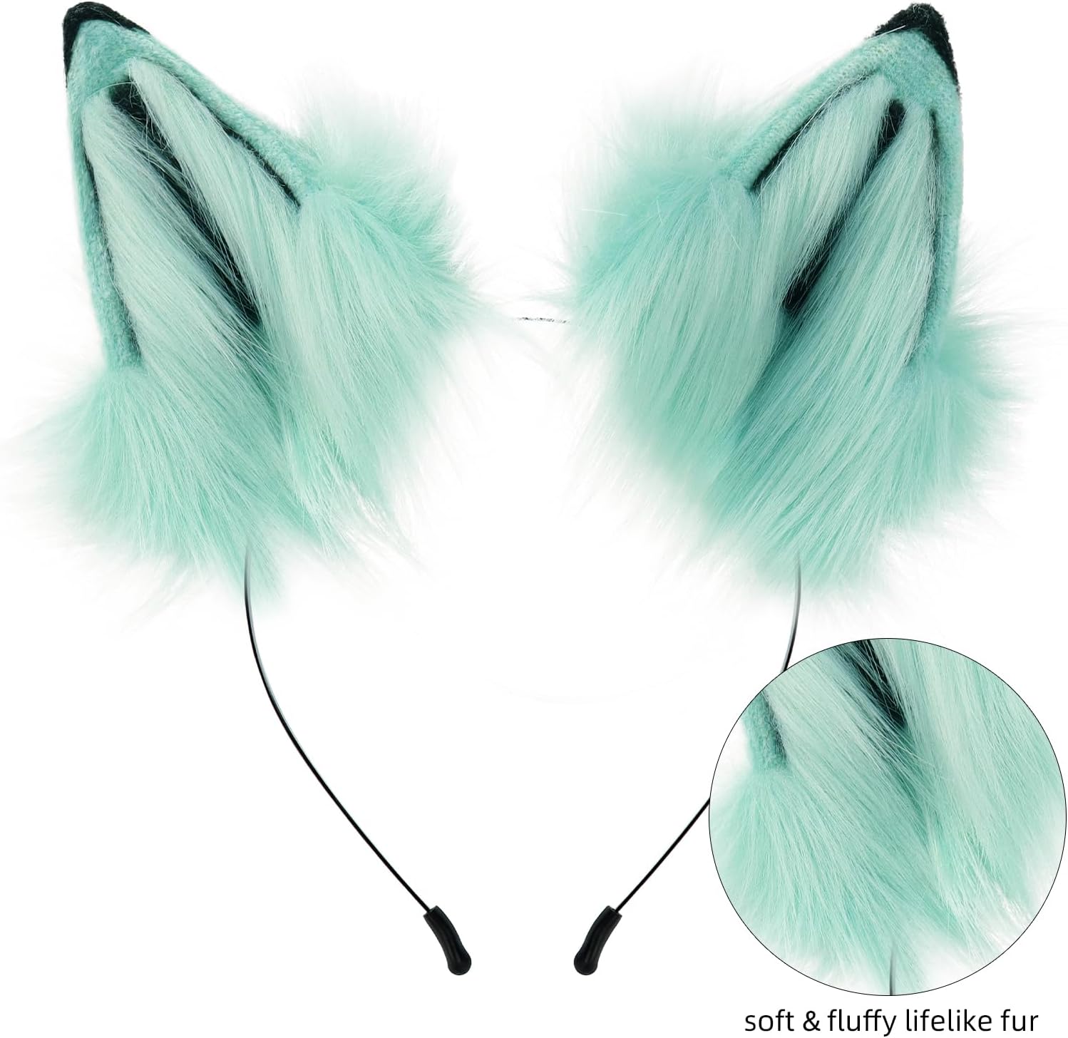 Faux Fur Fox Ears and Tail Set,Furry Ears Headband with Tail Fox Ears,Halloween Cosplay Party Fox Costumes - Image 2