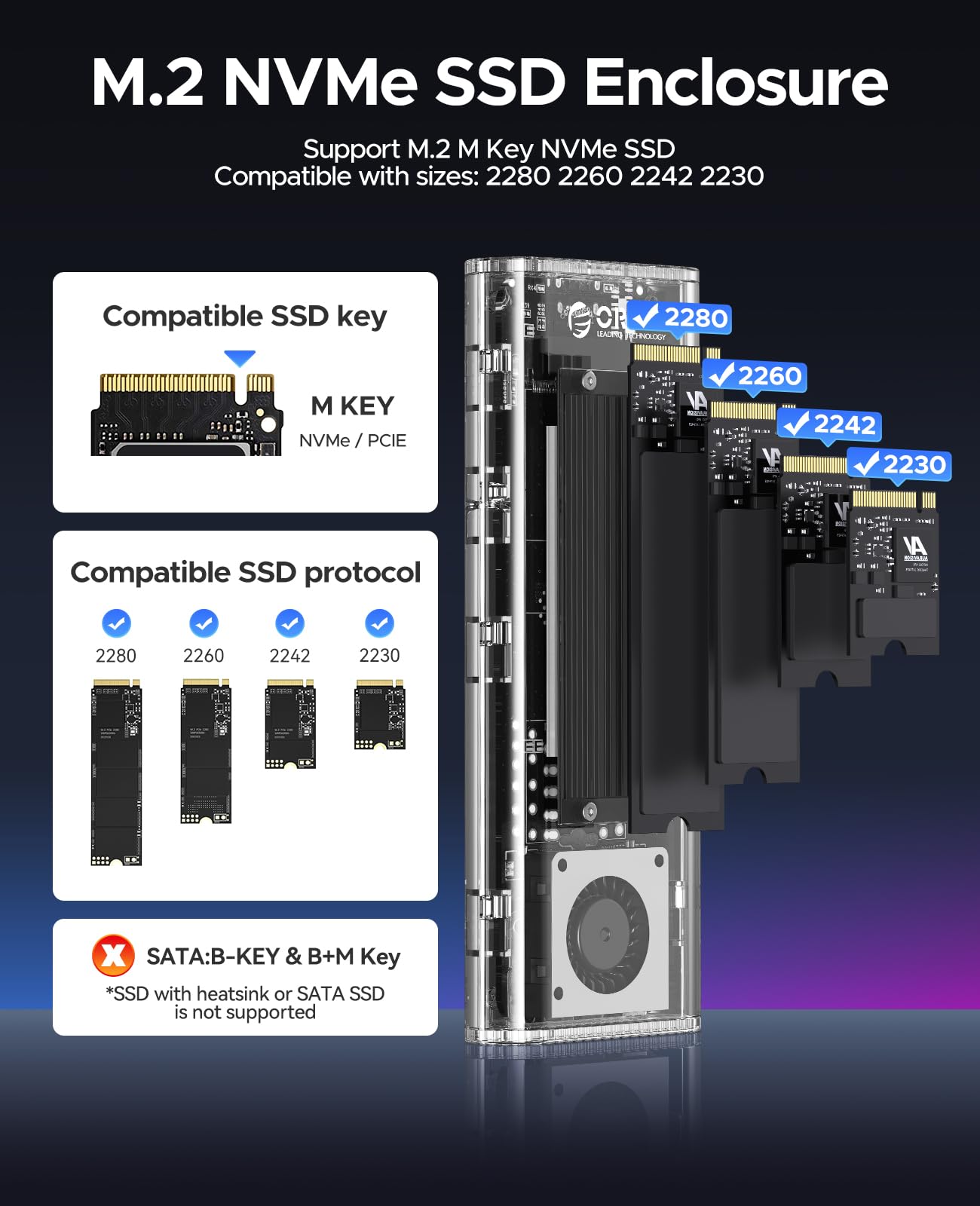 ORICO M.2 40Gbps NVMe SSD Enclosure, Tool-Free USB C Adapter