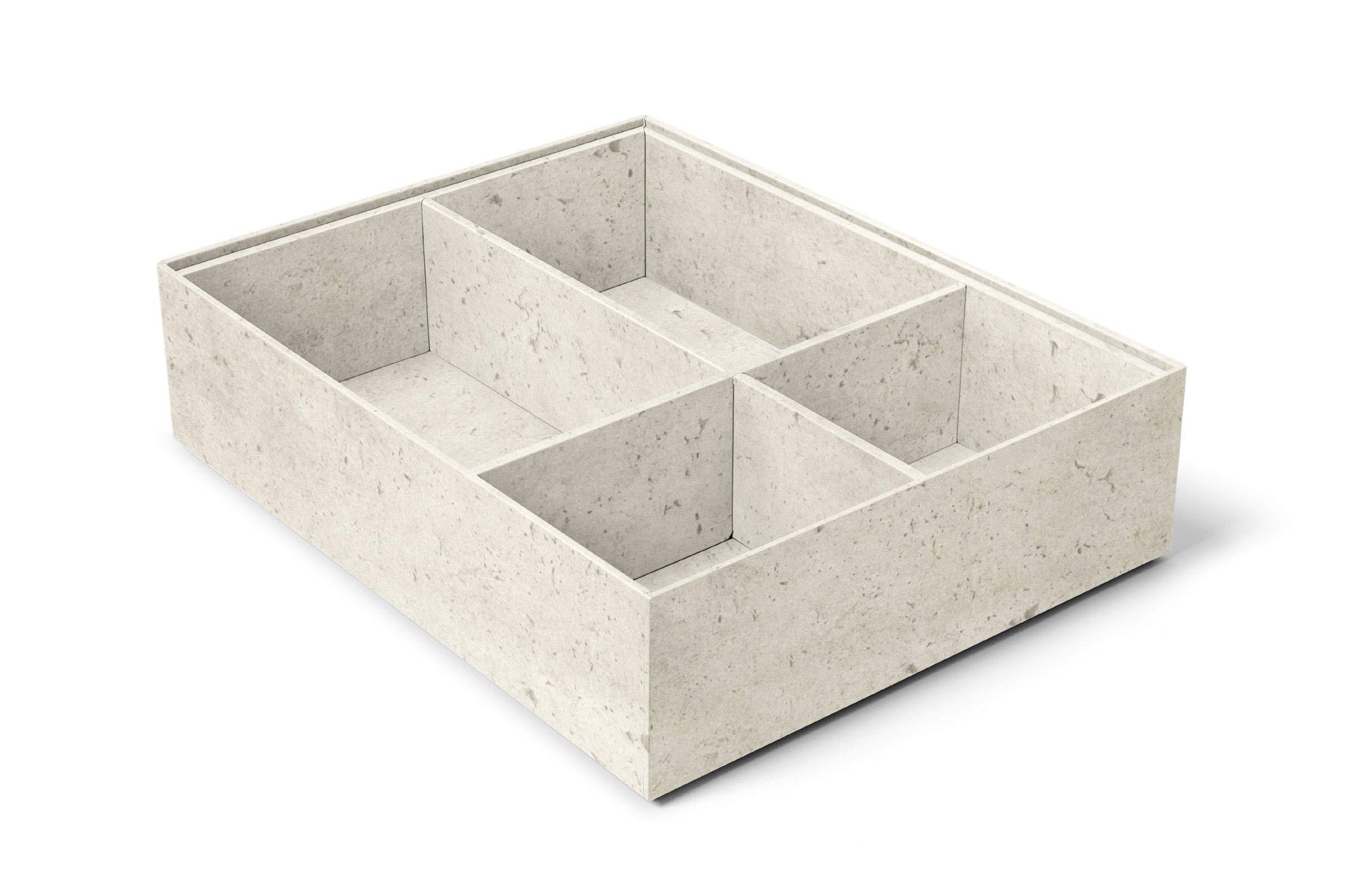 ilo - Organizador Cajones cm 35x27 H.8,5 - Almacenamiento de Escritorio - Caja con 4 Compartimentos - Recubrimiento con Textura Efecto Cemento Gris Claro - Reciclable y Fabricado en Italia