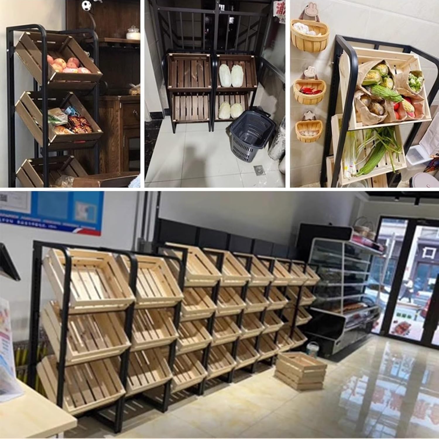 Commercial Supermarket Retail Display Shelf for Potato Onion Snack Organization, Floor Multi-Level Fruit & Vegetable Storage Basket, Kitchen Pantry Convenience Store(4-Tier)