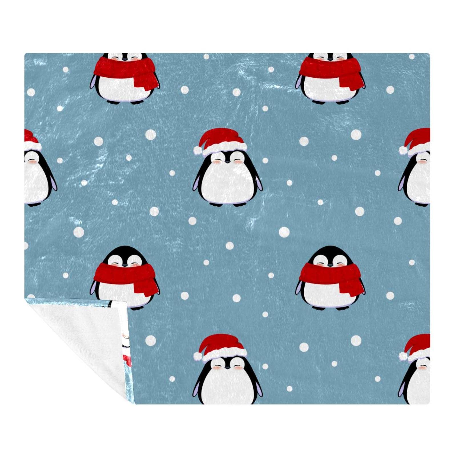 Couverture microfibre légère et chaude pingouin avec écharpe rouge pour adulte